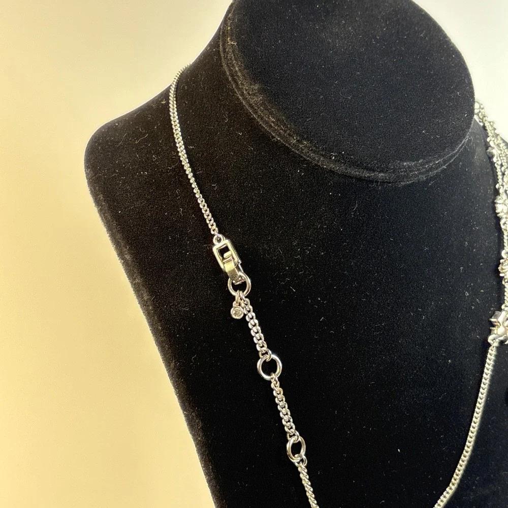 Necklace Rhinestones Multi Strand Delicate Bib Style Givenchy Silver Tone‎ 90s